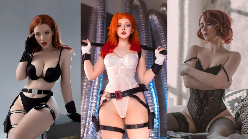 Black Widow Sexy Cosplay Bodysuit Đen & Trắng Bó Sát, Hở Hang Lộ Hàng
